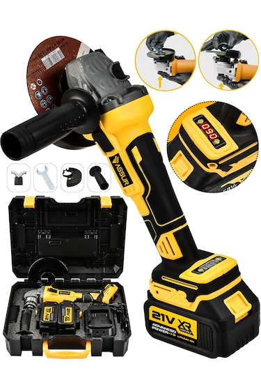 Assur ASR326 21V Çift Akülü Dijital Avuç Taşlama Sarı