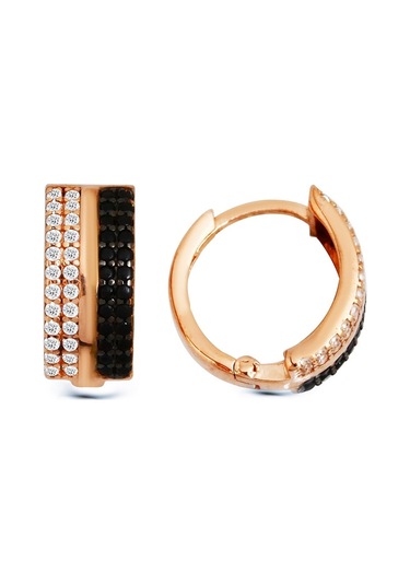 Argentum Concept - Siyah Beyaz Taşlı Gümüş Halka Küpe N11.14520