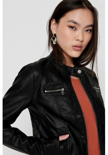 Only 15081400 Onlbandıt Faux Leather Bıker Black Kadın Deri Mont Siyah