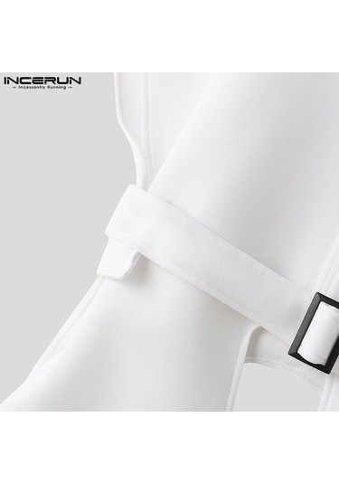 Incerun Erkek Stand Yaka Kolsuz Asimetrik Pelerin Yelek Beyaz