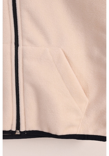 Monox Lastik Manşetli Fermuarlı Kapüşonlu Çocuk Unisex Polar Ceket Bej