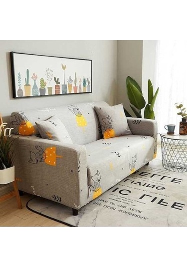 Willowhaven Kolay Esnek Kılıf - Kalın Poly. Kumaş - 90-140cm Koltuk İçin - Tilki Gri Sarı Gri - Sarı Gri - Sarı