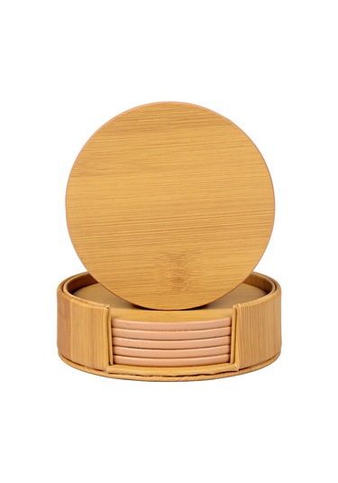 Vkemall 6 Lı Pu Deri Bambu Desenli İçecek Altlığı Seti - Su Geçirmez Ve Dekoratif Diğer