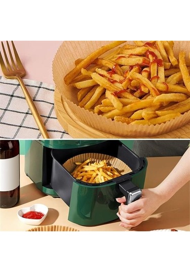 100 Adet Air Fryer Pişirme Kağıdı Tek Kullanımlık Yağlı Kağıdı Yuvarlak Tabak Model 5250