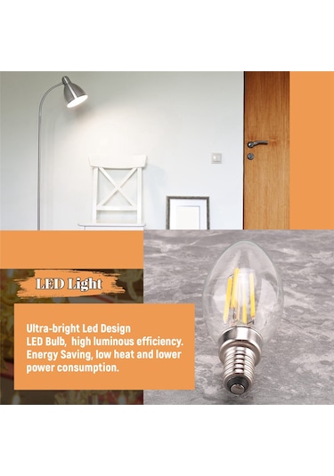 E12 4w Edison Mum Alev Filament Led Ampul Lamba 10 3,5 Cm