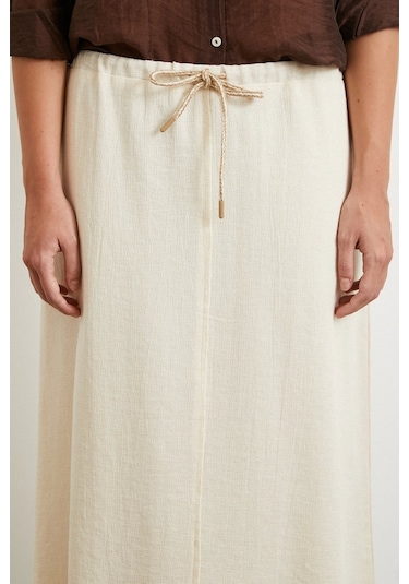 Beli Lastikli Astarlı Hasır Etek Krem Krem