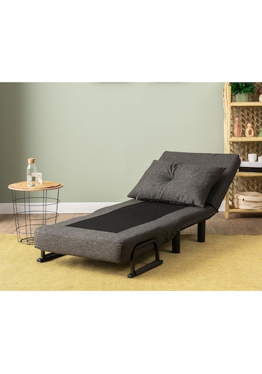 Pafu Sento Tekli Katlanır Yataklı Koltuk - Keten Koyu Gri Koyu Gri