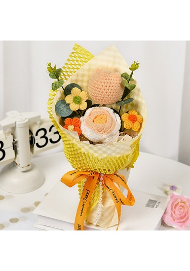 Hediye Yün Buket Lale Örme Çiçek El Diy Dokuma Puflar Anne Bayan Arkadaş Göndermek İçin Bej