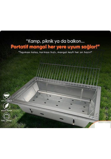 Miraç 45x30cm Katlanır Mangal Çantalı Lazer Kesim Orta Boy Gri