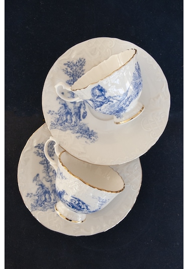 Altın Yaldızlı İngiliz Desen Bone 2 Kişilik Kahve Fincan Takımı-m