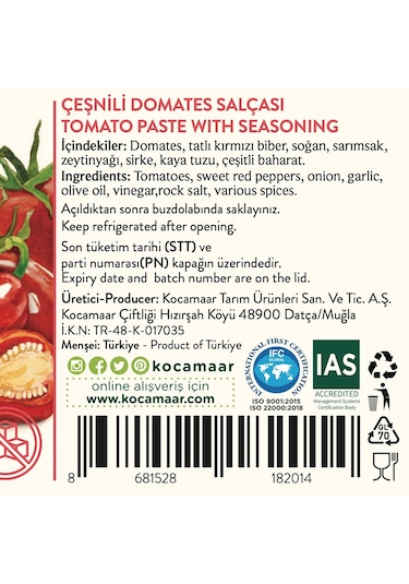 Kocamaar Çiftliği Çeşnili Domates Salçası 400 G