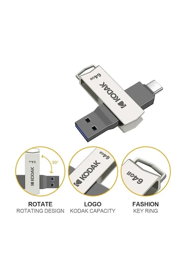 Kodak 64gb.typec Usb 3.2 Apple Uyumlu iPhone 15  Ve Type-c Girişli Tüm Cihazlar