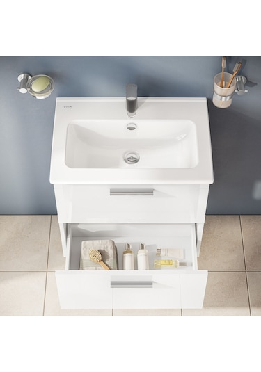 Mia 75021 Banyo Dolabı Seti, Çekmeceli, 60 Cm, Parlak Beyaz