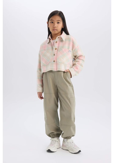 DeFacto Kız Çocuk Kargo Cepli Beli ve Paçası Lastikli Pamuklu Paraşüt Pantolon C8843A824AUGN497 Yeşil