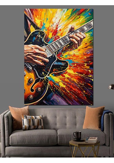 Renkli Gitar Çalan Adam Dekoratif Kanvas - Mdf Ahşap Tablo