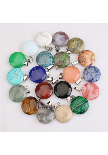 Soulader Doğal Taş Kolye Ucu Malakit Akik Kaplan Gözü Turkuaz Kristal Yuvarlak Charm Bijuteri Takı Tasarımı Kolye Bileklik Yapım Malzemeleri Çok REnkli