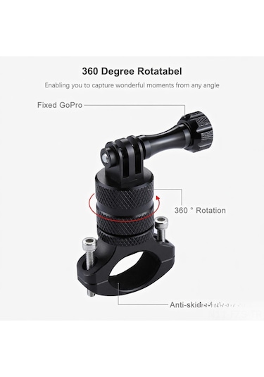 Fosenze Puluz Alüminyum Allyuminiyum Bisiklet Tutucu 360 Derece Döner, Gopro Hero 11/10/9/8, Dragon Touch, Akaso, Sjcam Kamera İçin Uyumlu, Vidalı Montaj, Siyah