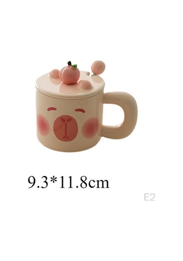 Novahub Bej Seramik Kapibara Kupa, 300-400ml, Ev & Otel İçin, Çay, Kahve, Süt Kupası, Pembe Pembe