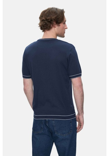 Fared Lacivert Bisiklet Yaka Triko Nakışlı Standard Fit Erkek Tshirt Lacivert