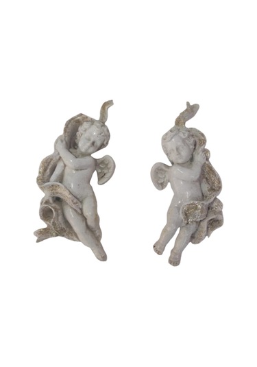 Beyaz İkili Melek Biblo Duvar Süsü 12 Cm Polyester 11