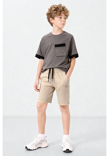 Tommylife Bej Standart Fit Basic Performans Erkek Çocuk Şort - 11303 Bej