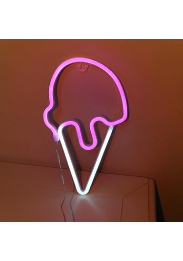 Novahub Yousheng Led Neon Işık Yaratıcı Şekil Usb/pil İle Çalışan Titreşimsiz Dondurma Neon Işık Lambası Masaüstü Süsü Beyaz Beyaz