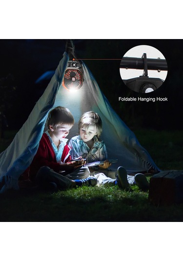 Geeksen Taşınabilir Şarj Edilebilir 270 Döner Kamp Feneri Ve Fanı - Işık Ayarlı, Çok Amaçlı Kullanım Turuncu