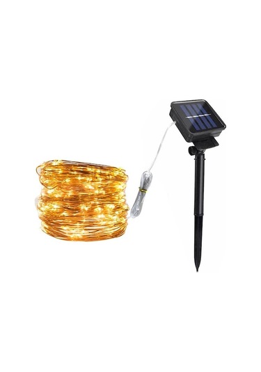 Güneş Enerjili Bakır Tel Led Işık Zinciri - Noel Dekorasyonu Işıklı Zincir - 8 Fonksiyonlu 400 Işık - Islak Beyaz - Gümüş Tel