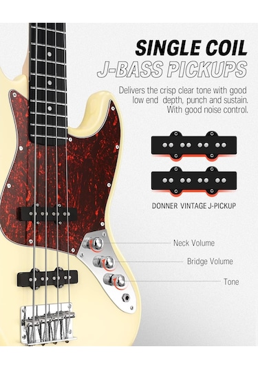 Donner Dpb-510r Jb-style Bas Gitar Vintage White