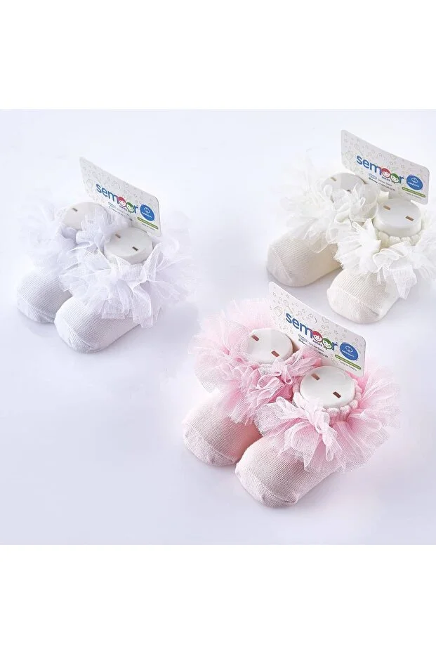 Veraye Socks Kız Bebe Kokoş Patik Pamuklu Penye 3'lü Krem/pembe/beyaz