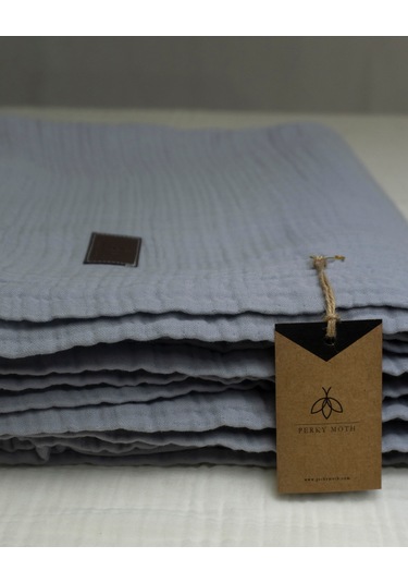 4 Katlı Müslin Yatak Örtüsü - Battaniye Pike %100 Organik Pamuk Dört Mevsim Yumuşak Gots Sertifikalı Açık Gri