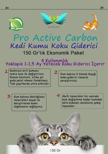Pro Active Carbon Dört Kullanımlık Kedi Kumu Koku Giderici 150 G