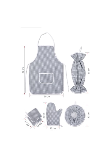 6 Parça Mutfak Seti & Mutfak Önlüğü , Fırın Eldiveni , 2li Tutacak , Organizer Poşetlik , Demlematikgri Puantiye