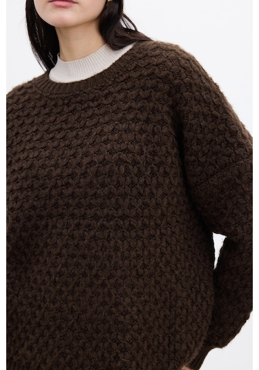 Desenli Örgü Triko Kazak Acı Kahve Acı Kahverengi