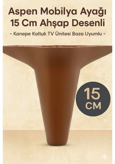 Aspen Mobilya Ayağı 15 Cm Ahşap Desenli Kanepe Koltuk Tv Ünitesi Baza Uyumlu Kahverengi