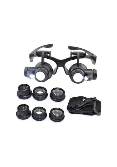 Gözlük Modeli 10x 15x 20x 25x Lens 2 Led Işıklı Büyüteç