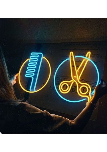 Led Işıklı Kuför Berber Duvar Tablo