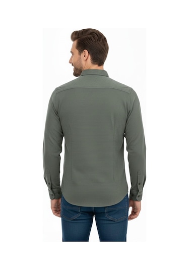 Rasstmen Erkek Spor Slim Fit Uzun Kol Petek Dokulu Gömlek Bgl-st04823 Haki