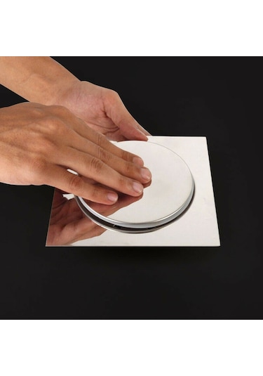 Pres Tipi Yer Sifonu Pedallı Yer Sifonu Yer Süzgeci Duş Kare Banyo Örtüsü 15x15cm Gümüş