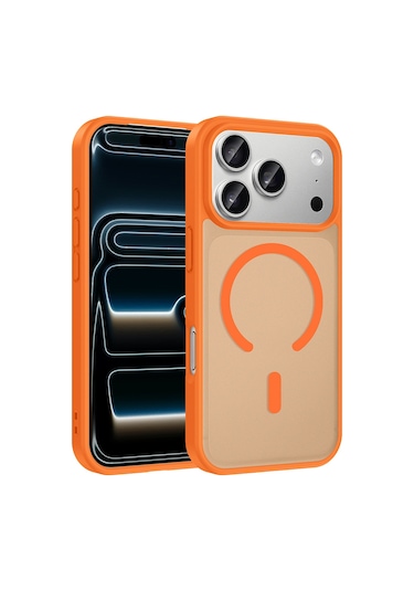 Apple Uyumlu iPhone 17 Pro Max Kılıf M-safe Şarj Özellikli Mkst Babet Kapak - Turuncu