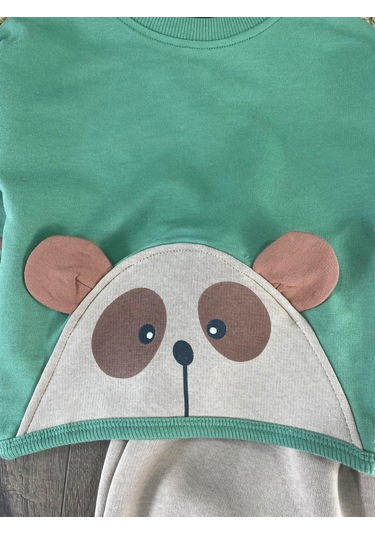 Oversize Şerit Detaylı Yumuşak Doku Bereli Erkek Bebek 3'lü Takım Yesil