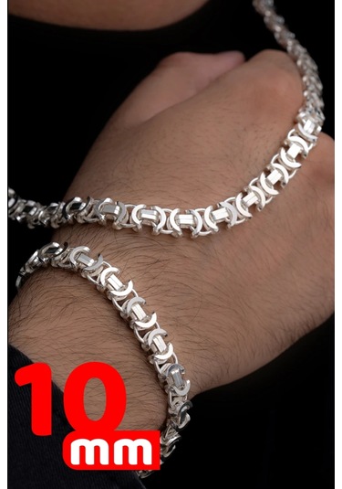 Erkek Gümüş Set - 10mm Euro Kral Zincir Parlak Model