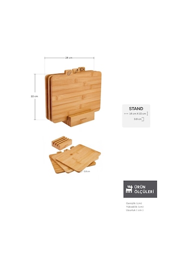 Karaca  Triple 4 Parça Ayaklı Bambu Kesme Tahtası Seti