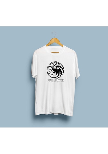 Oversize Ateş Ve Kan Tasarım Unisex T-shirt Beyaz