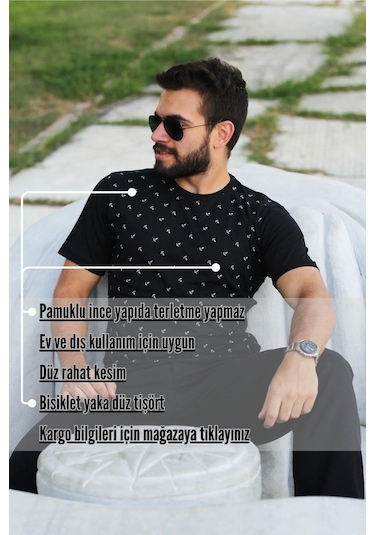 Erkek Siyah Çapa Desen Kısa Kollu Rahat Tişört 20etshcapa 001