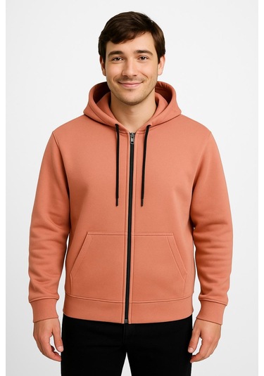 Axxel Erkek Somon Fermuarlı Kapüşonlu Sweatshirt-w590 Pembe 3 İplik Şardonlu