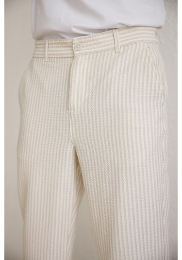 Braccas Erkek Esnek Dokulu Slim Fit Bej Pantolon Bej