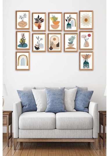 No77decor Ahşap Çerçeve Görünümlü Sanatsal Tablo Seti 12 Parça