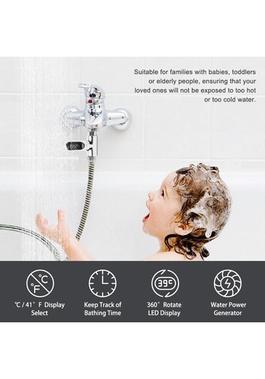 Fortunelane Banyo Sıcaklık Ölçer - Led Gösterge - 5-85 C - Çocuk & Yaşlı Dostu - Pil & Şarj Olmadan Kullanılabilir