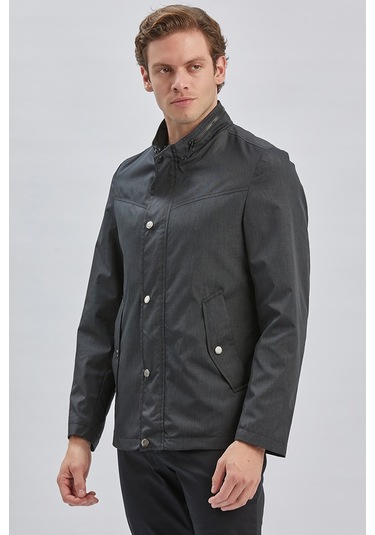 Siyah Dik Yaka Yarım Astar Comfort Fit Rahat Kesim Casual Mont 1007240150-Siyah